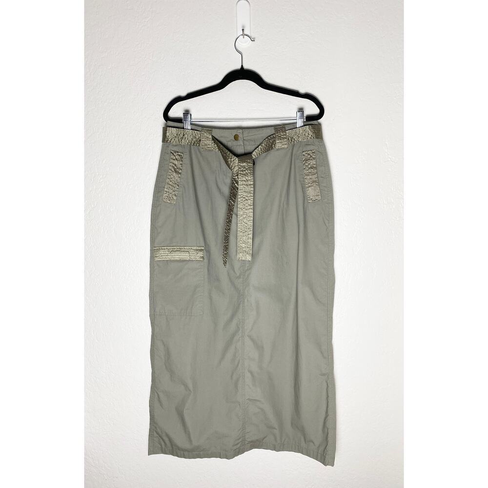Vintage British BHS Women's Maxi Cargo Skirt Pockets Slit Army Green Streetwear
